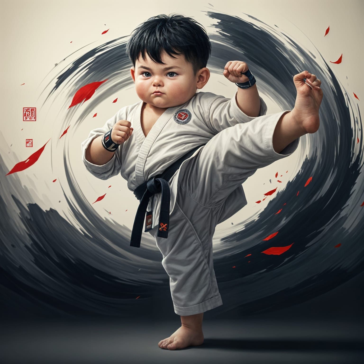 Karate Kid High Kick in Ink Wash Setting