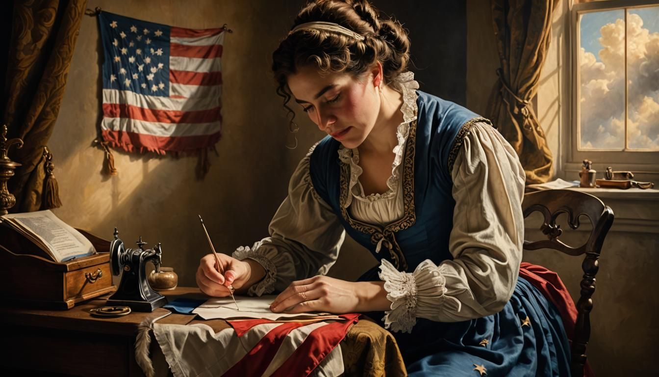 Betsy Ross Sewing First Flag in Baroque Style
