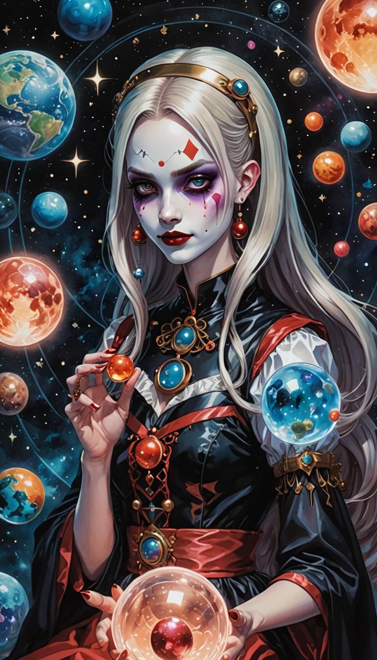 Harley Quinn as Dark Elf Astrologer in Manga Style