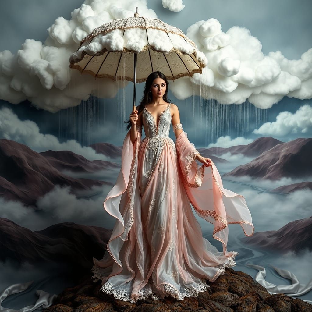 Goddess of Rain in Flowing Silk and Chiffon