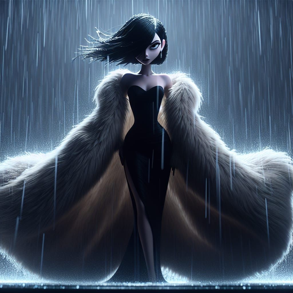 Elegant Woman in Rain, Cinematic 8K Resolution