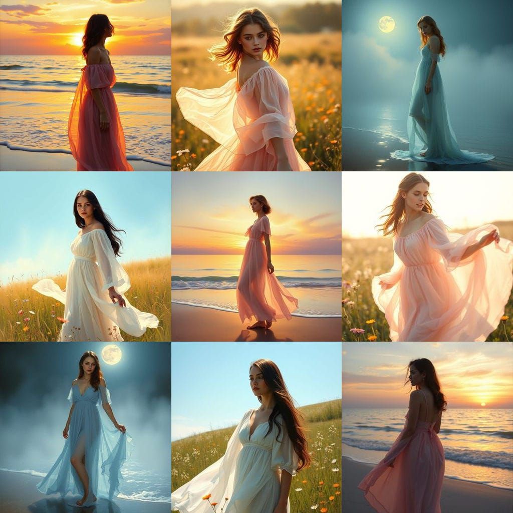 Woman in Flowing Transparent Dress