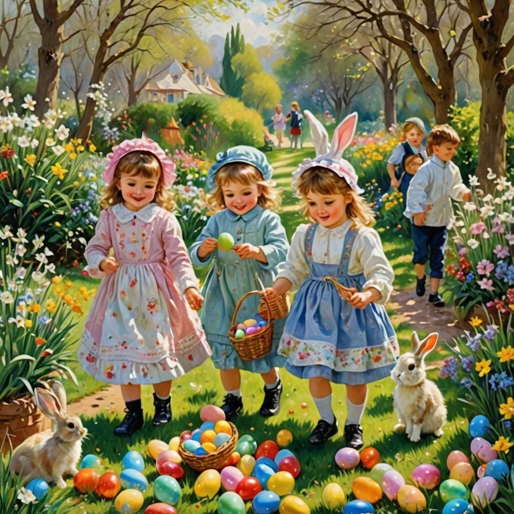 Easter Egg Hunt: Impressionist Garden Scene