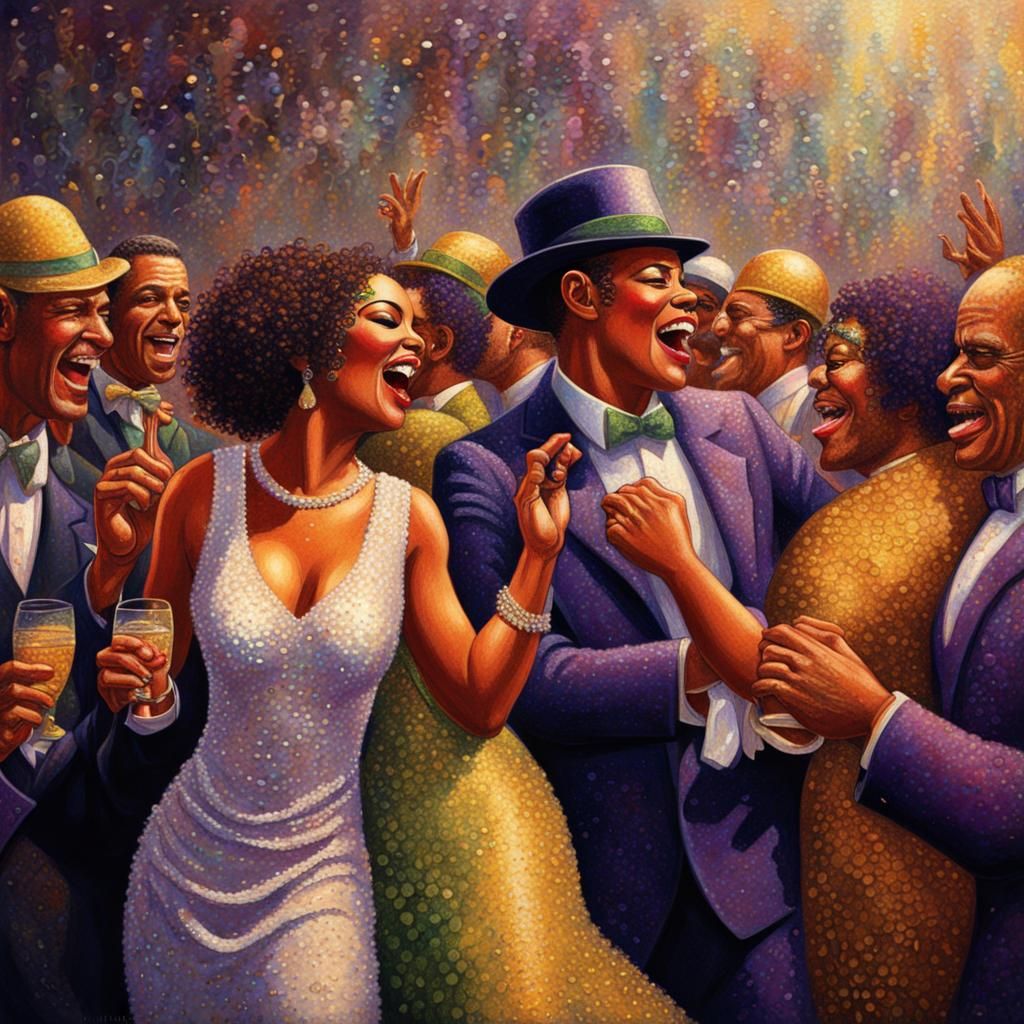 Pointillist Mardi Gras Scene from the 1920s