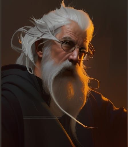 Detailed Portrait of an Old Wizard with Magic