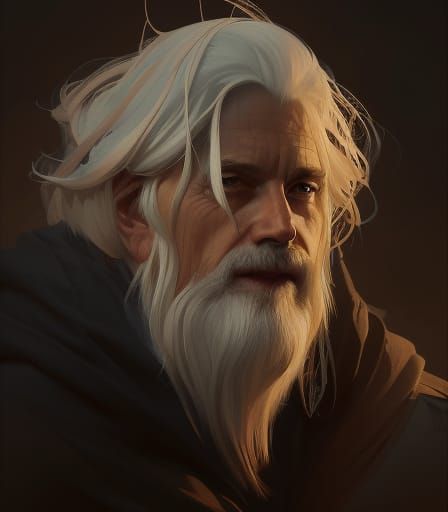 Detailed Portrait of an Old Wizard with Magic Power
