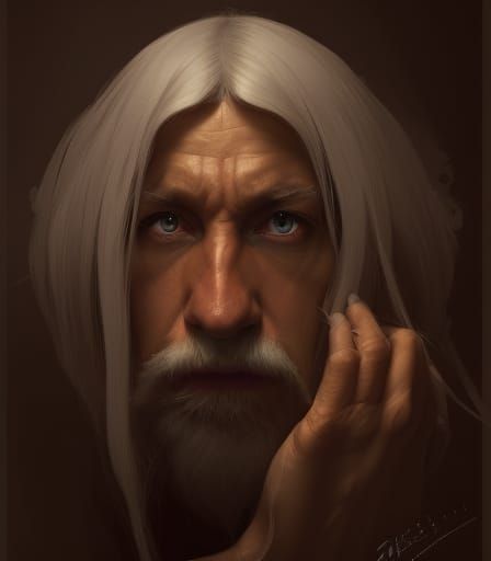 Detailed Portrait of a White-Haired Wizard