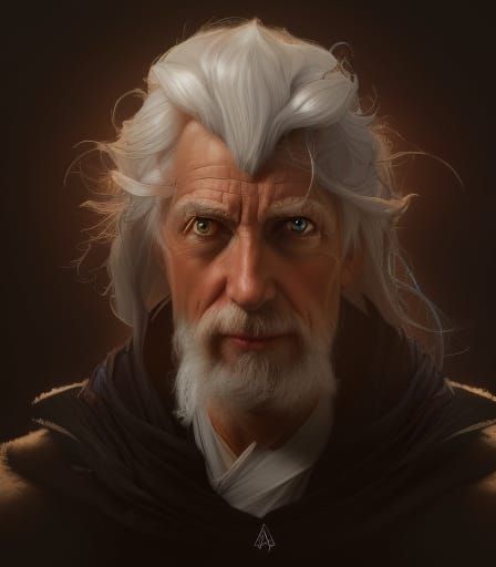 Detailed Portrait of an Old Wizard with Magic Power