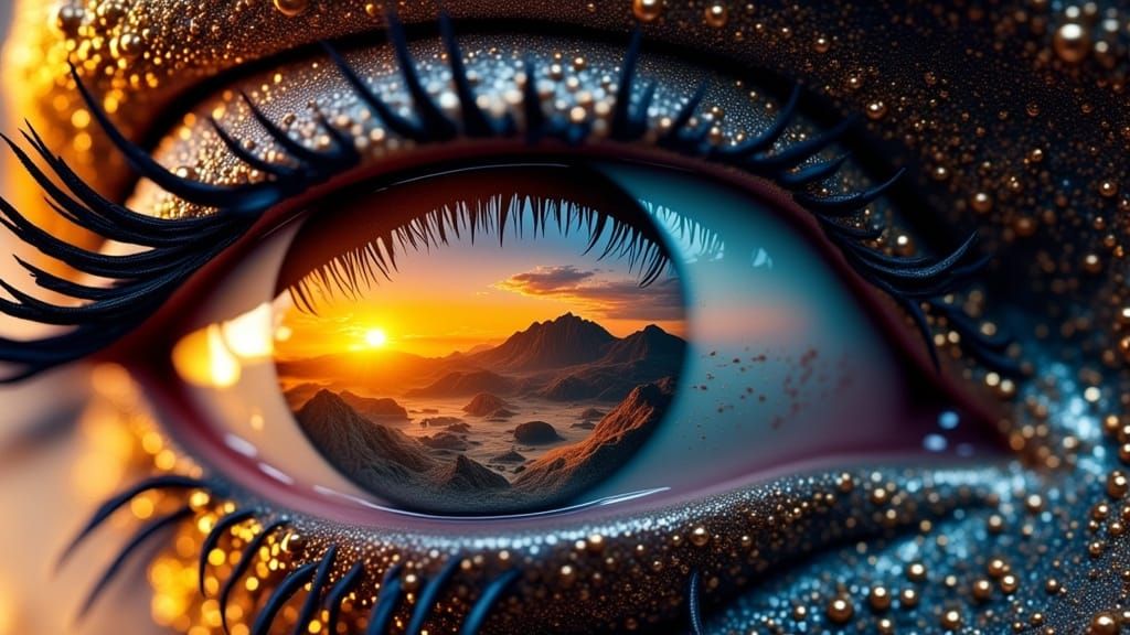 Surreal Eye Reveals Desert Landscape at Sunset