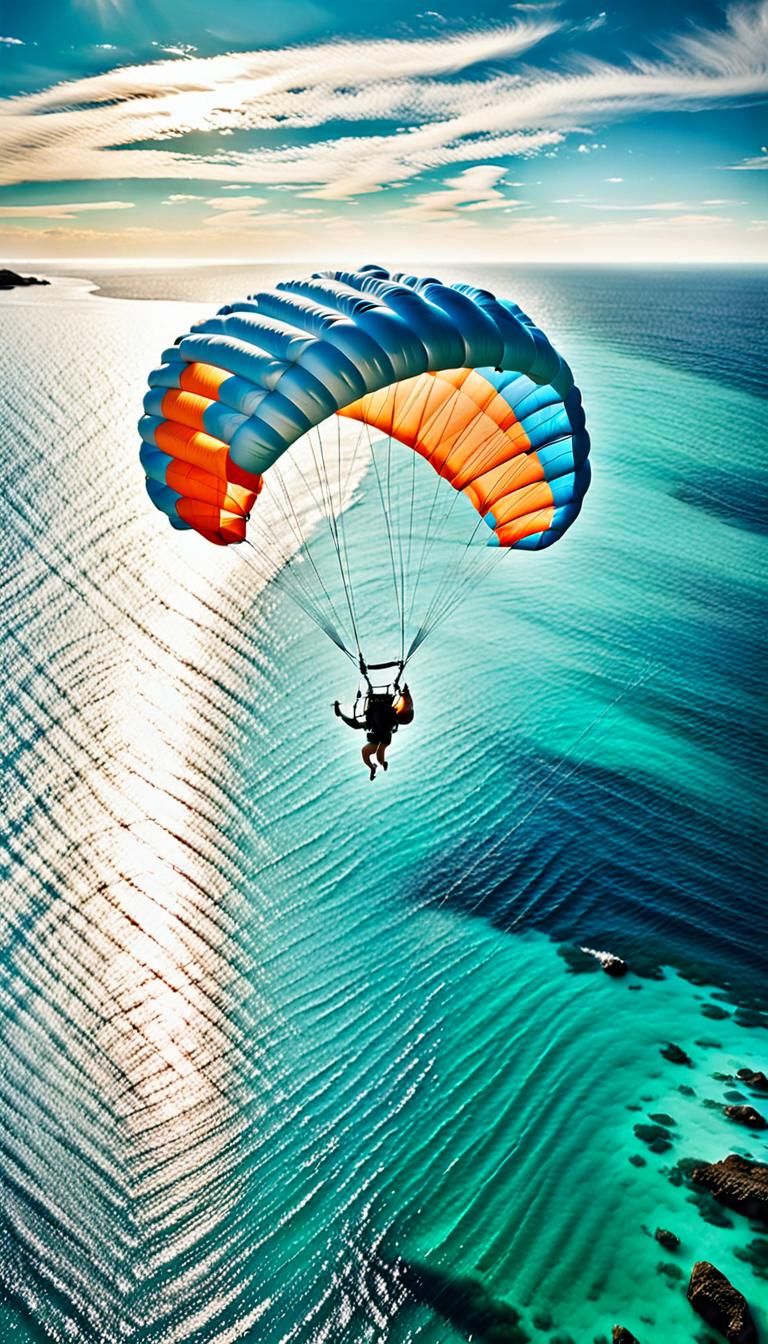 Parasailing Over Turquoise Ocean: Aerial Sports Photography