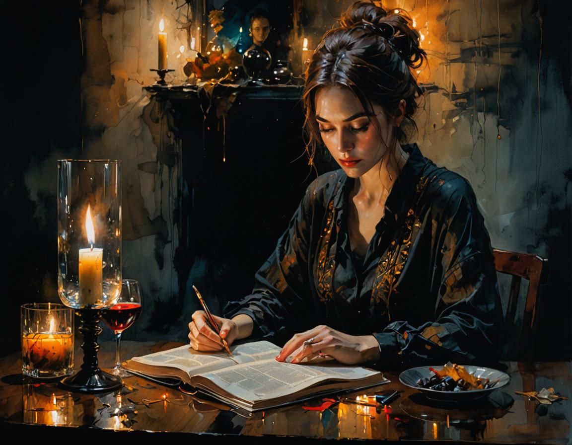 Woman Reading in Candlelight: A Surreal Masterpiece