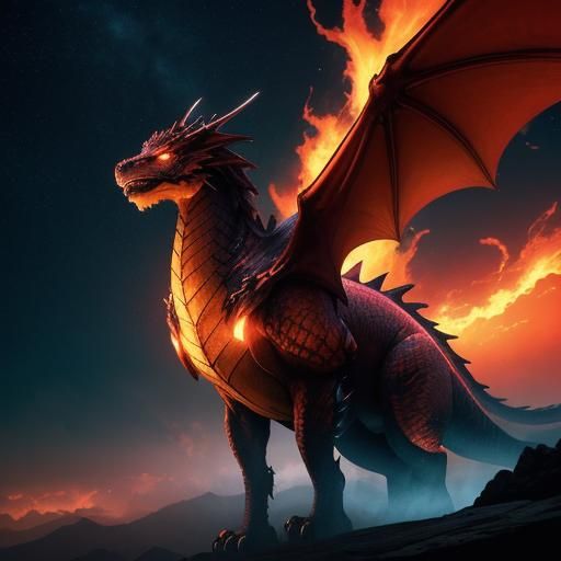 Dragon Soaring Through Rainbow Fire Sky: Epic Fantasy