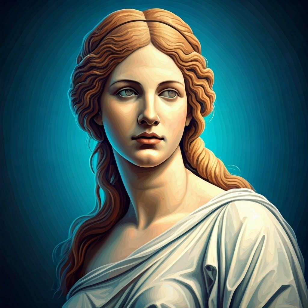 Venus de Milo's Head on Blue Canvas