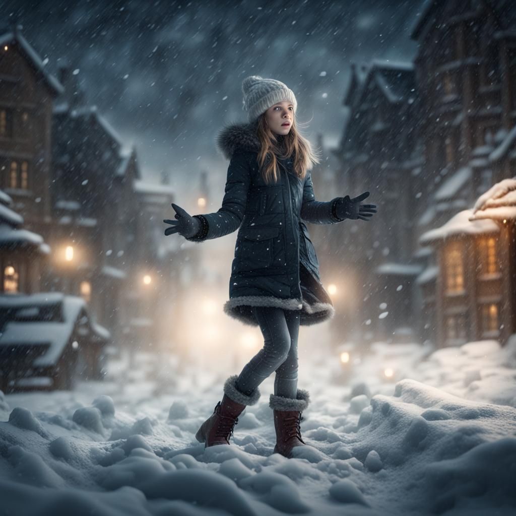 Girl's Snowy Night: A Digital Matte Painting