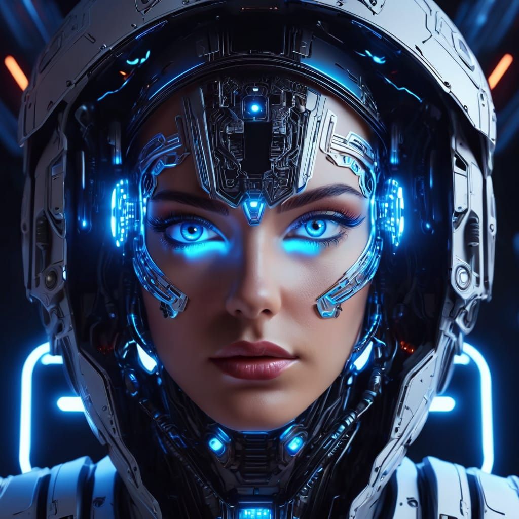 Cybernetic Warrior in Neon Cosmos
