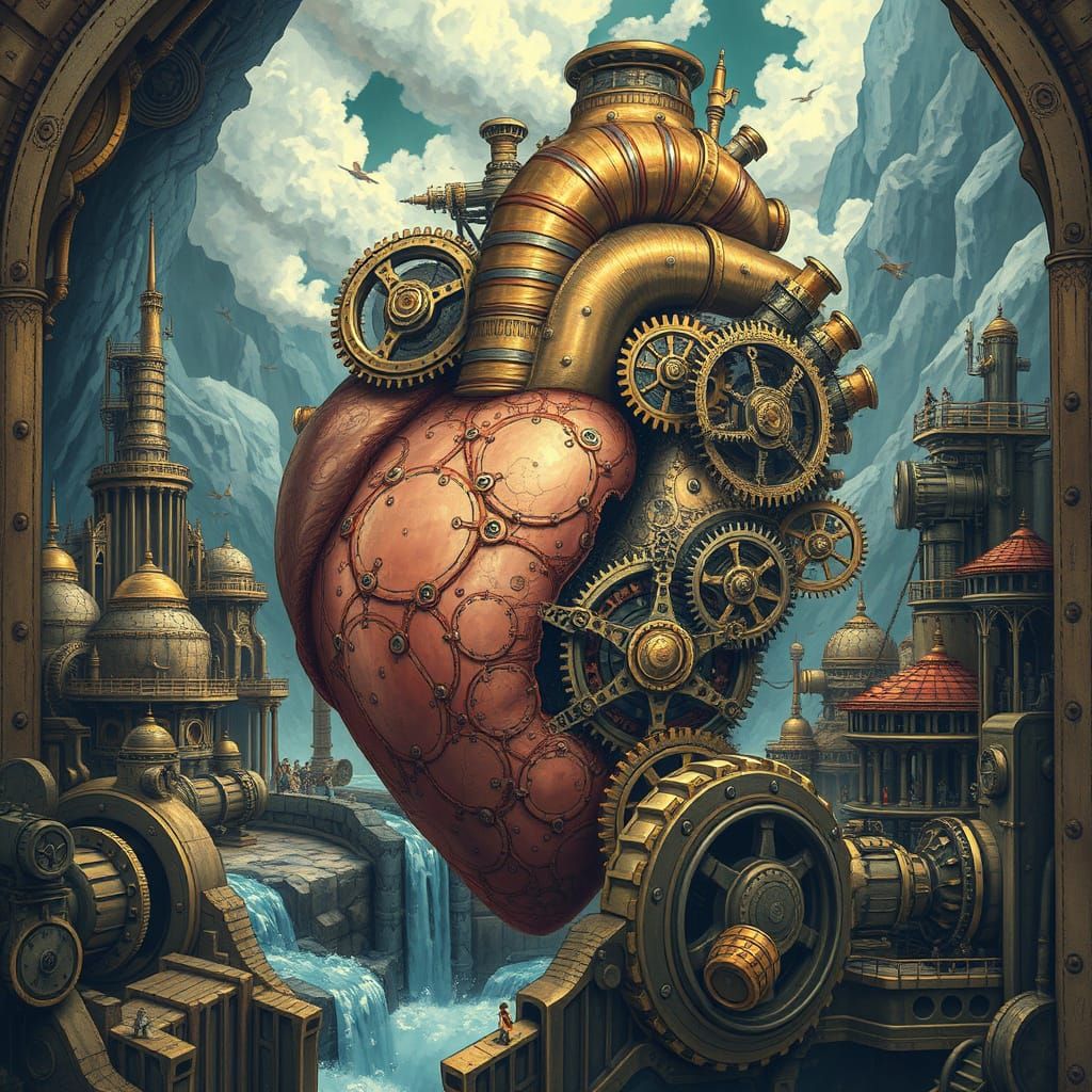 Colossal Mechanical Heart Powers Steampunk City Within