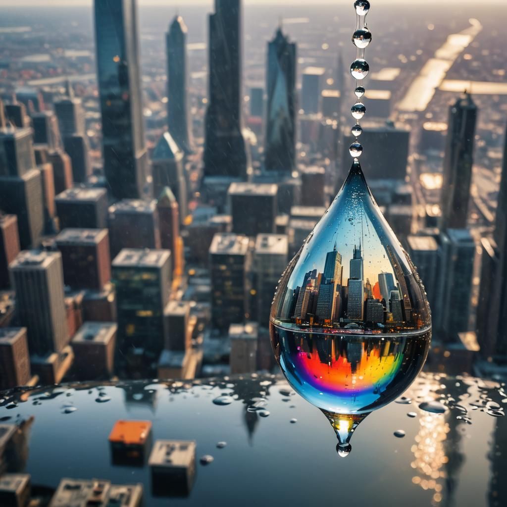 Surreal Droplet Reflects City in Impressionist Style