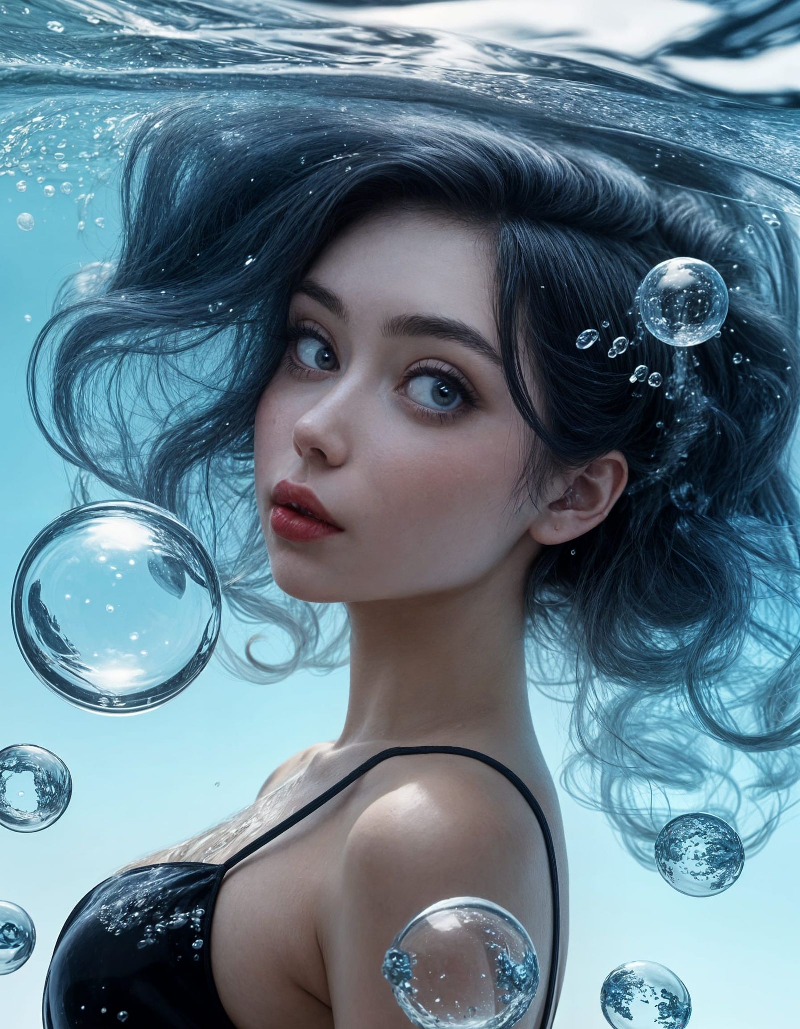 Surreal Water Girl Reigns Supreme with Iridescent Bubbles