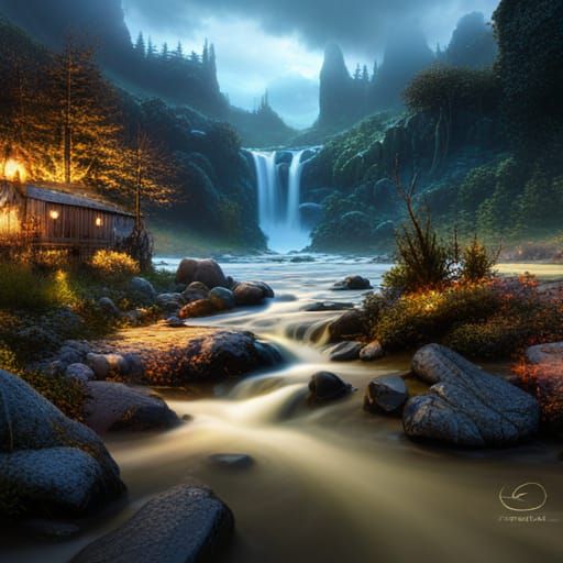 Detailed Matte Painting of Fly Fishing Trout