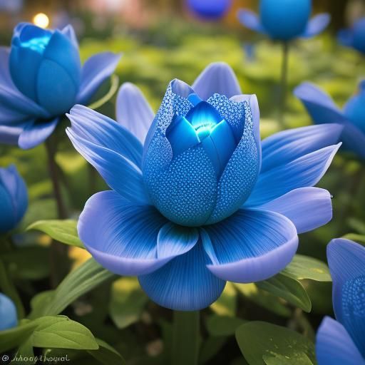Blue Bulbs in a Surrealist Garden