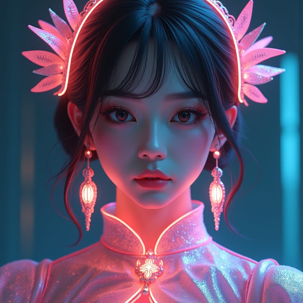 Ravishing Woman in Cyberpunk Couture: 8K Portrait