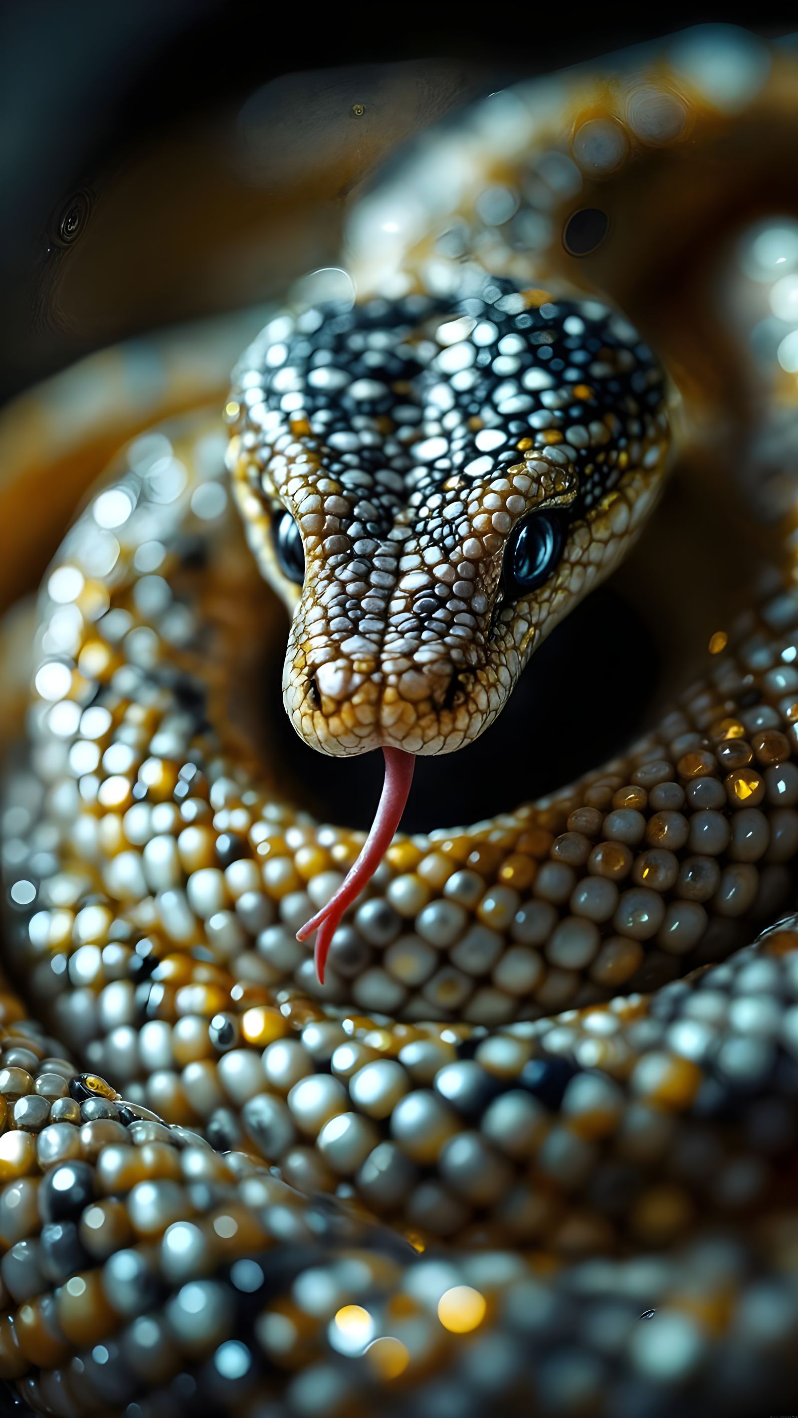 Hyperrealistic Mother-of-Pearl Snake Macro Photograph