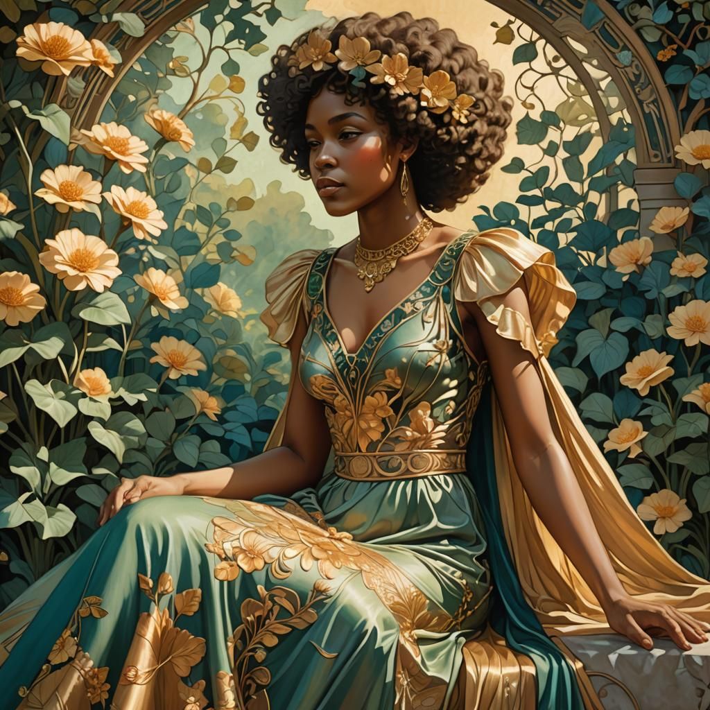 Art Nouveau Woman in Golden Dress