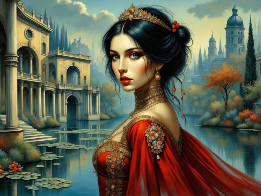 Czarina Catherine II & Android Princess in Futuristic Winter...