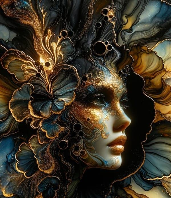 Ethereal Woman Emerging from Fluid Alcohol Inks