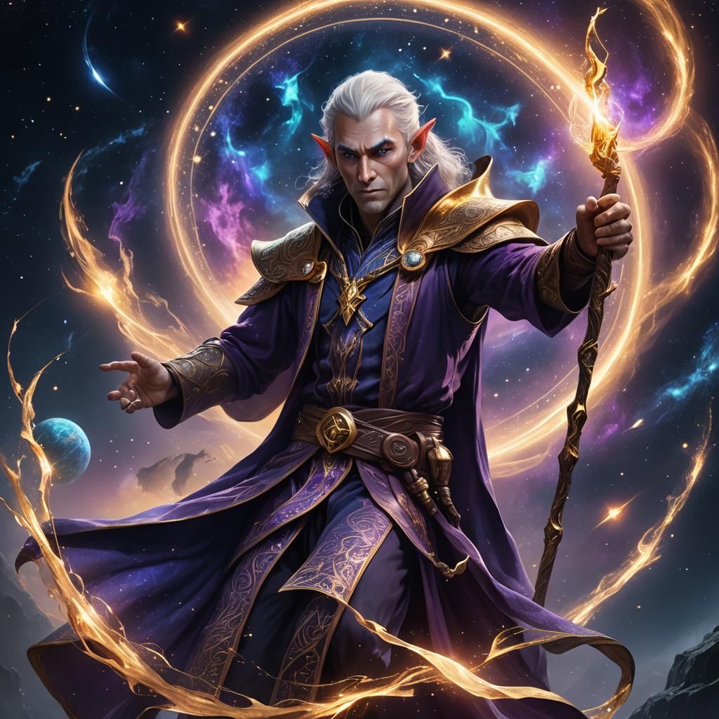 Ethereal Elf Wizard in Space: Fantasy Concept Art