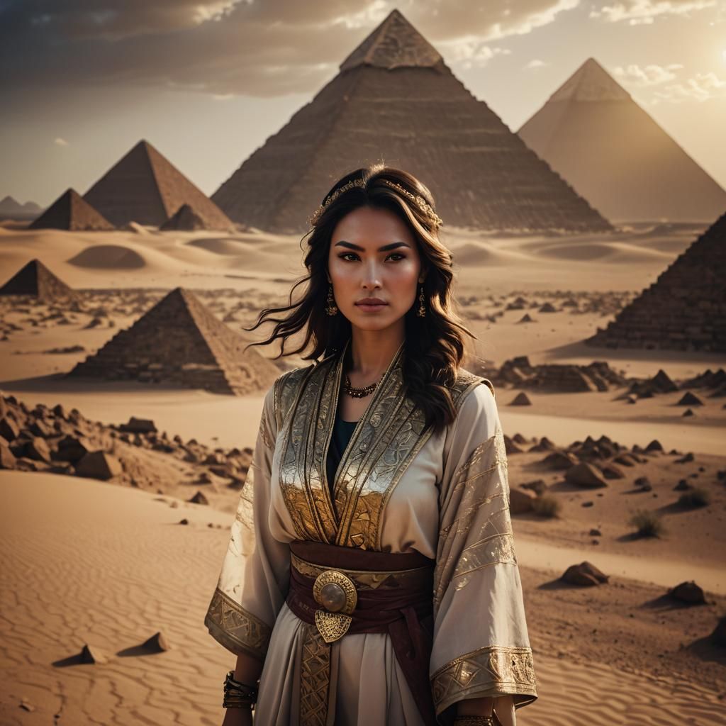 Exotic Woman in Desert Landscape, Cinematic Film Still