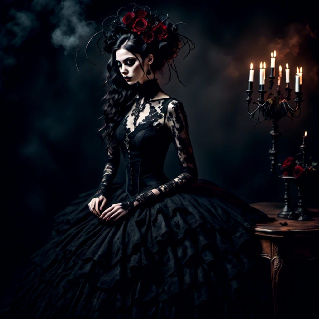 Gothic Spider Woman in Lace Dress