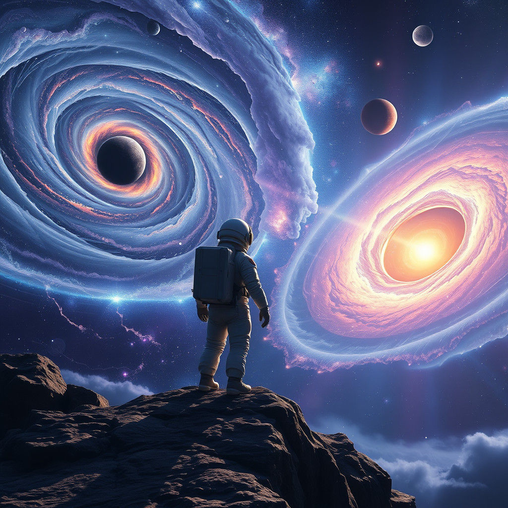 Astronaut Gazing at Galaxy in Photorealistic Style