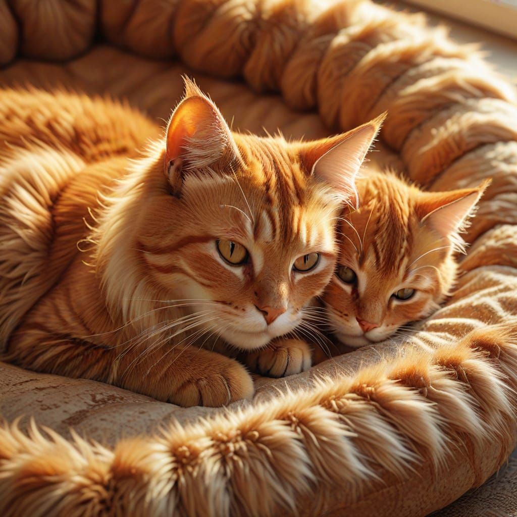 Cozy Cat Mother and Kitten in Digital Art