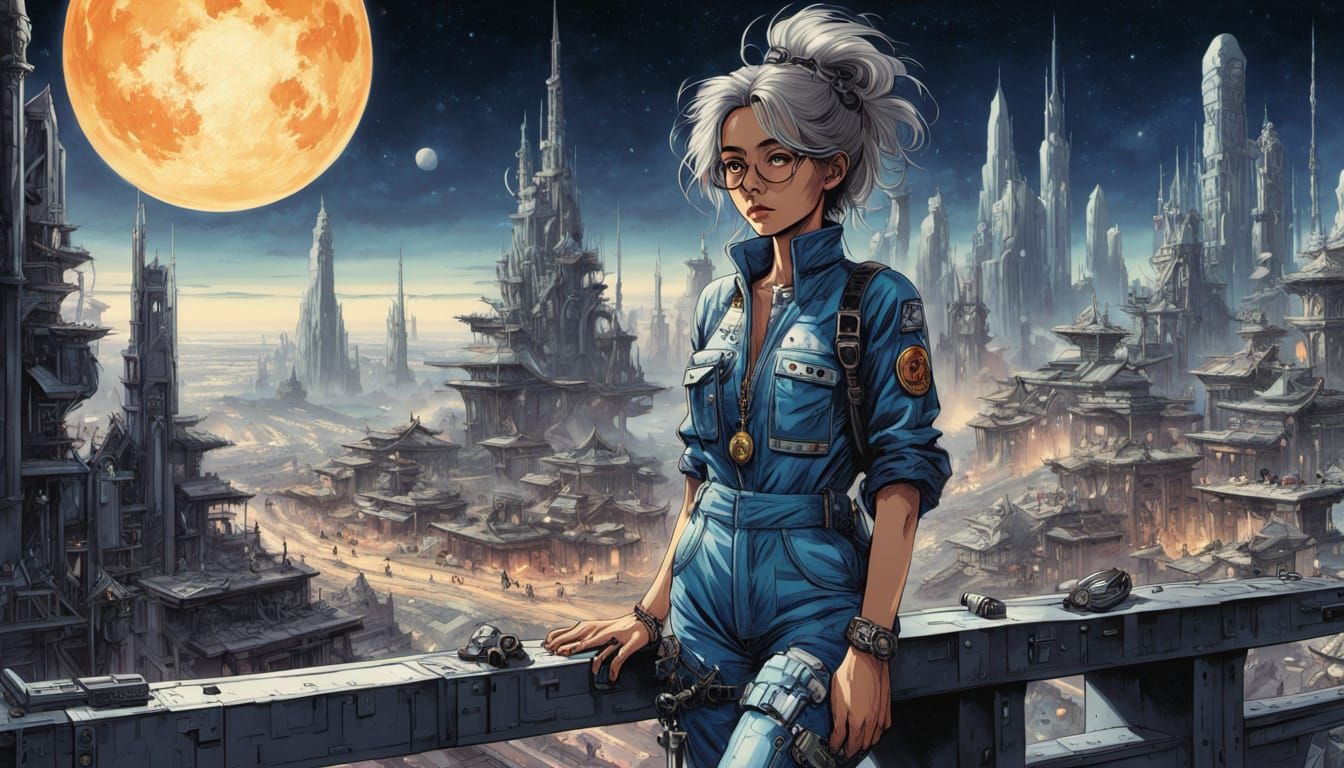Surreal Cyberpunk Portrait of a Scared Woman Rising from the...