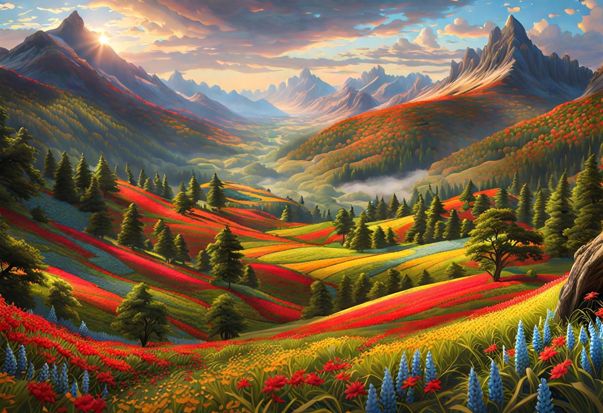 Serene Autumn Landscape in Gouache Style