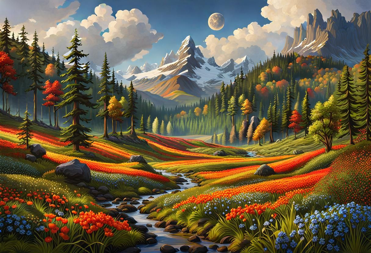 Autumn Landscape in Gouache and Watercolor Style