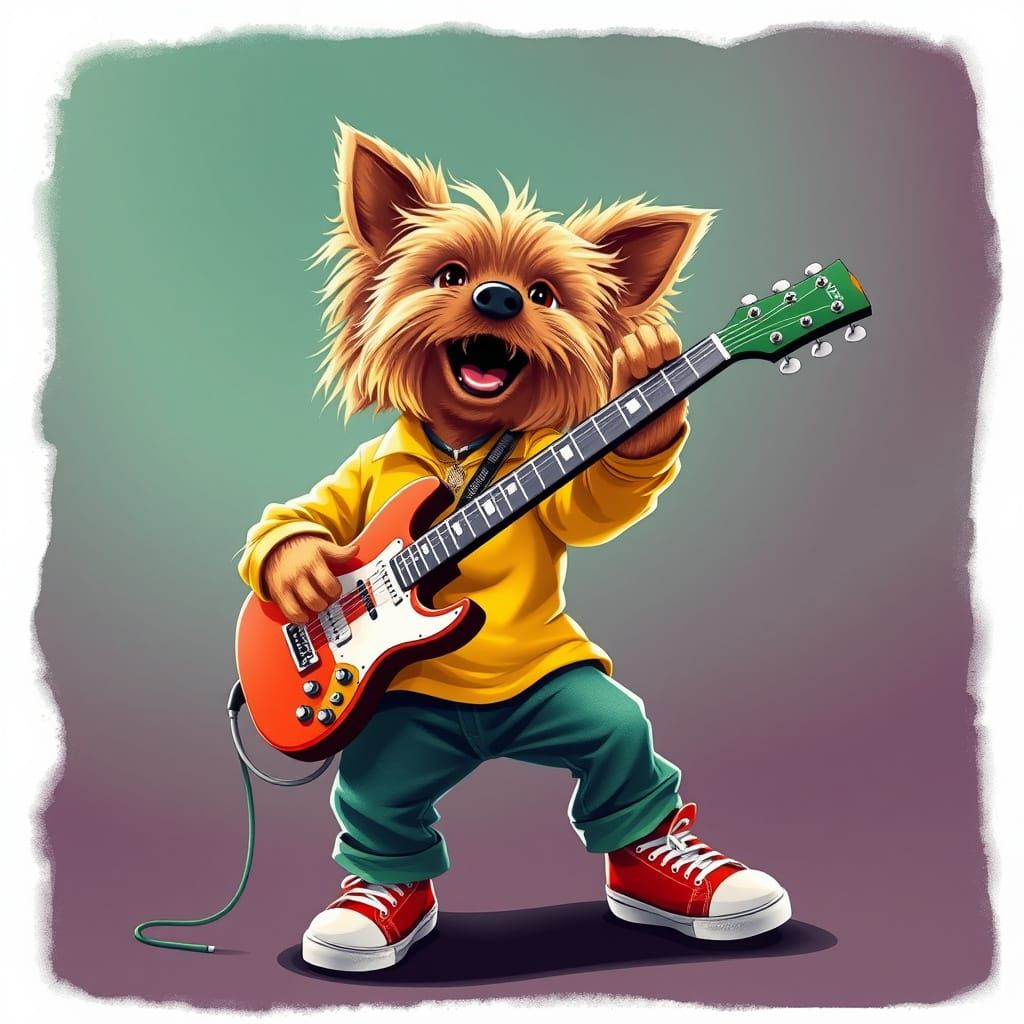 Yorkie Rockstar in Bright Streetwear