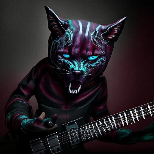 Sinister Demonic Cat Guitar, Dark Fantasy Art