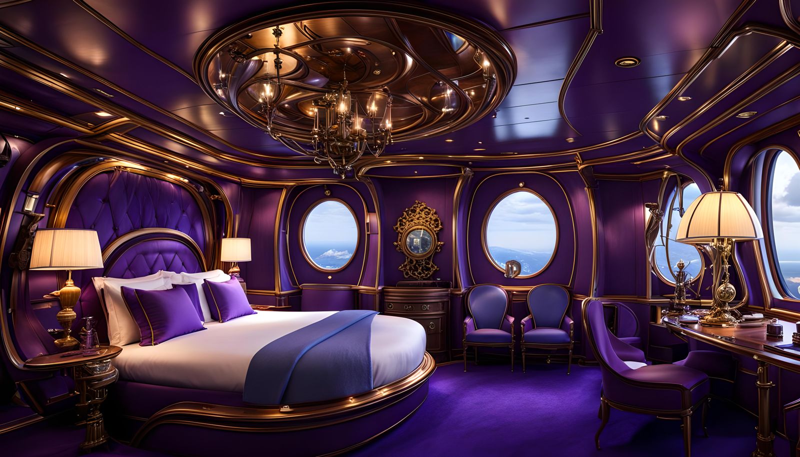 Opulent Steampunk Zeppelin Stateroom in High Fantasy Style