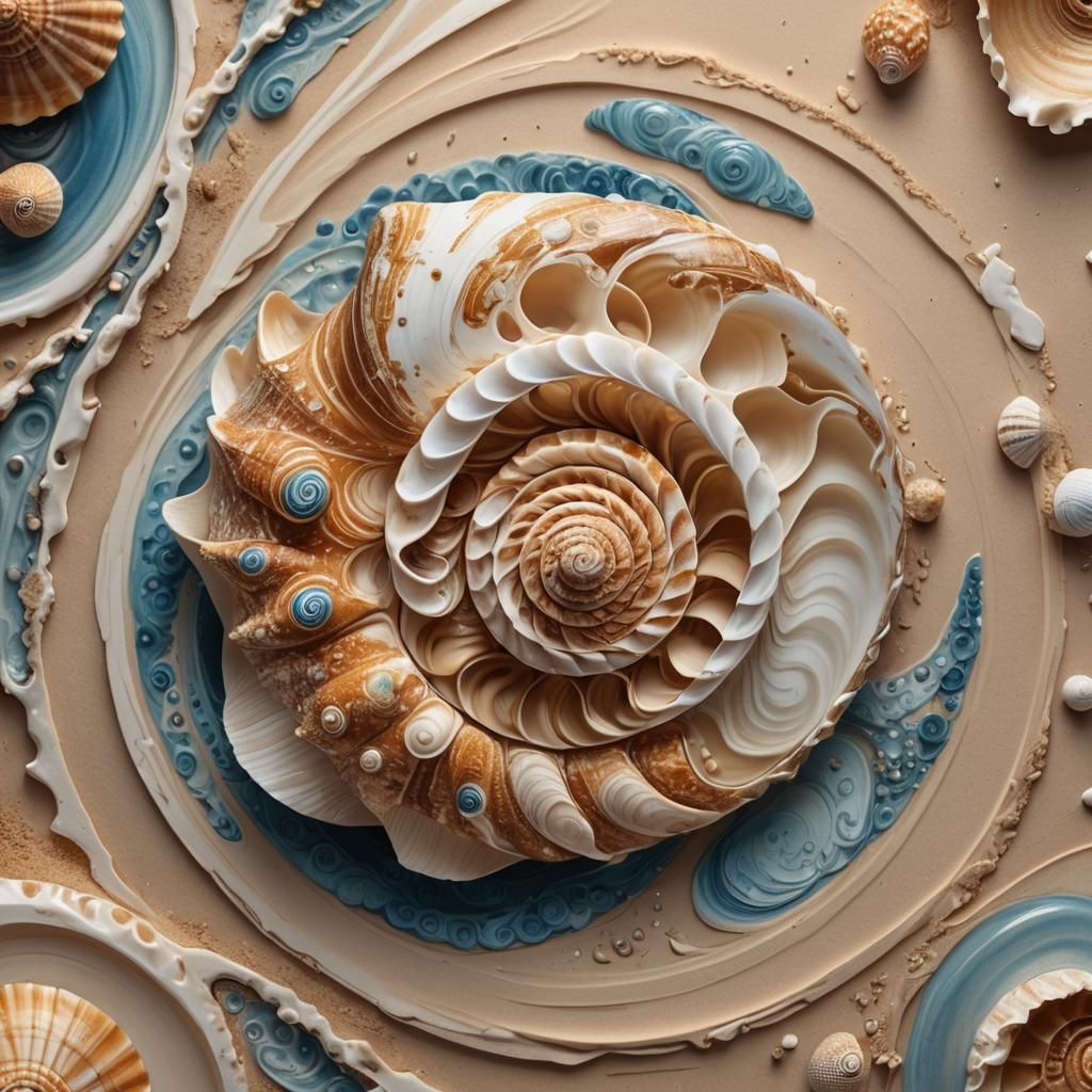 Golden Ratio Seashell in Hyperrealistic Style