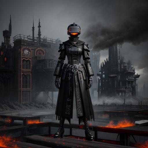 Goth Robot in Coffee Shop: Black and White Art