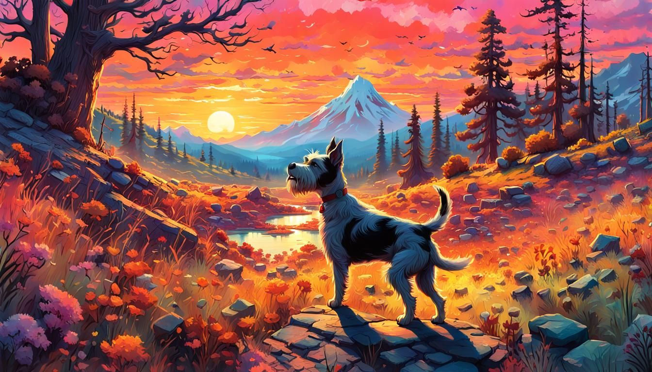 Happy Terrier in a Psychedelic Photorealistic Style