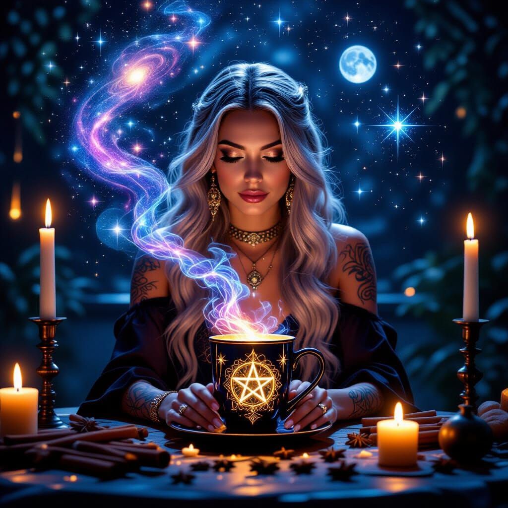 Modern Witch's Mystical Table with Cosmic Energy Mug