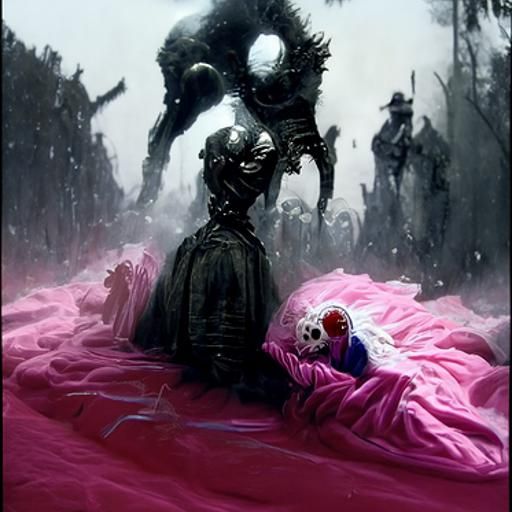 Pink Nightmare in Horror Engraving Style