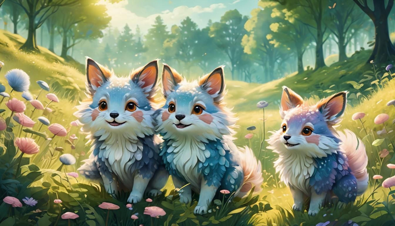 Cute Creatures Playing in a Magical Forest