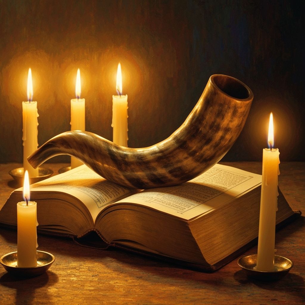 Shofar and Holy Books in Rembrandt Style