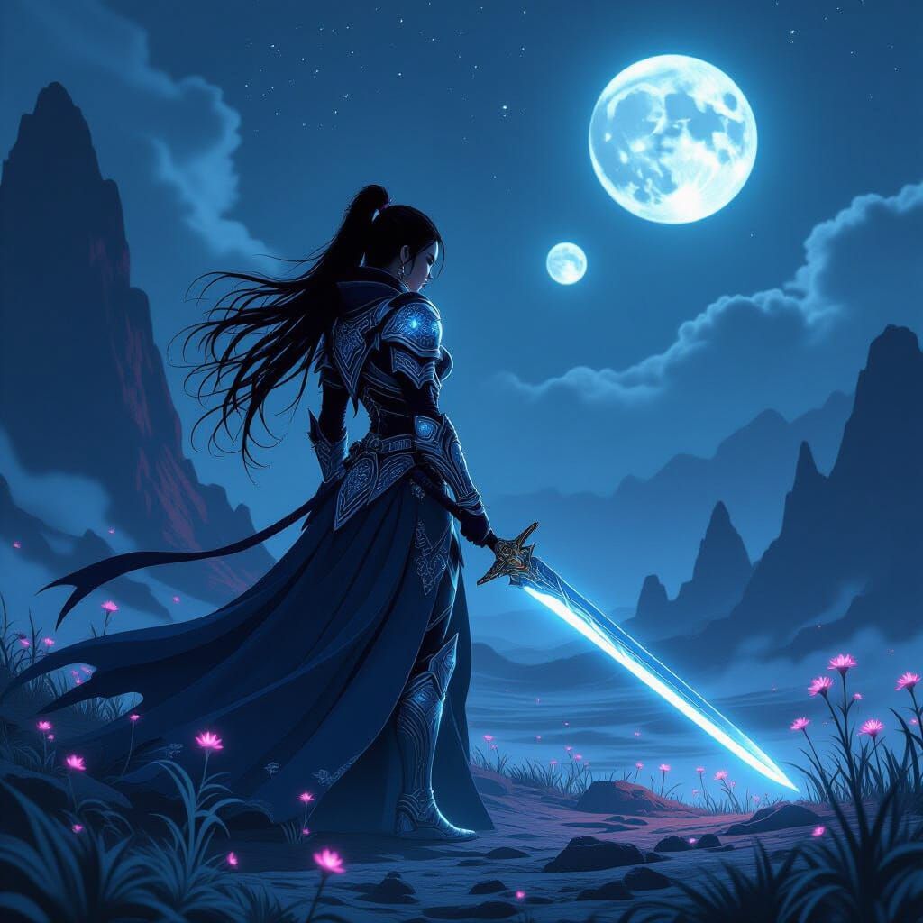 Warrior Woman in Celestial Armor on Alien Planet