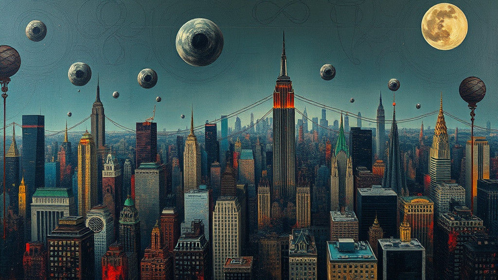 Dystopian Cityscape: Surreal Melting Heavy Metal Cover