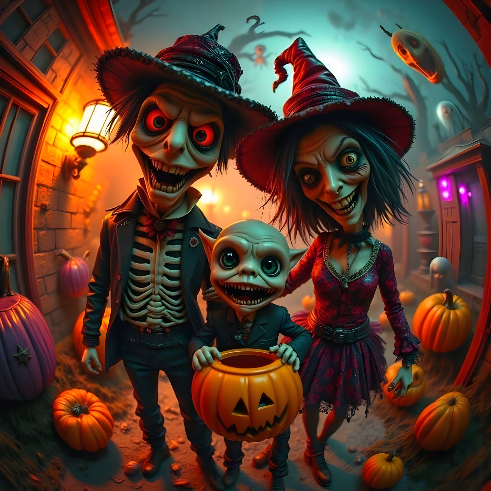 Creepy Claymation Halloween Family on Smart Doorbell Cam